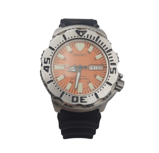 Men’s Seiko Monster 7S26-0350 – Black Plastic Band – Orange Dial – 4cm Face