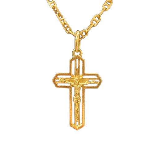 Unisex 18ct Yellow Gold Chain Link Necklace with Cross Pendant. (NG1342434)