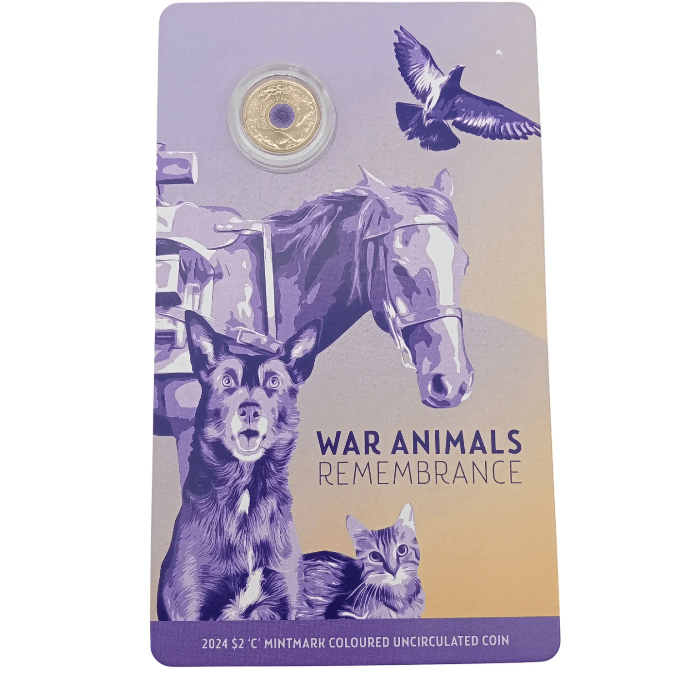Royal Australian Mint 2024 $2 ‘C’ Mintmark Coloured Uncirculated Coin – War Animals Remembrance (WR 1355903)