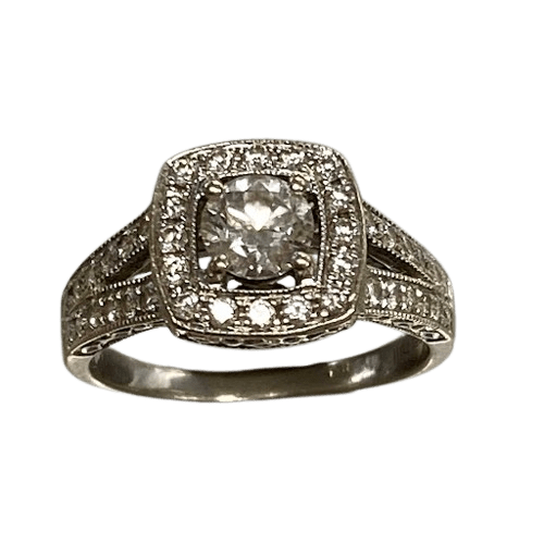 Ladies 14ct white Gold 43 Diamond Cluster Ring. Brilliant Cut. TDW 1.45ct Size R 1/2 With Valuation Certificate