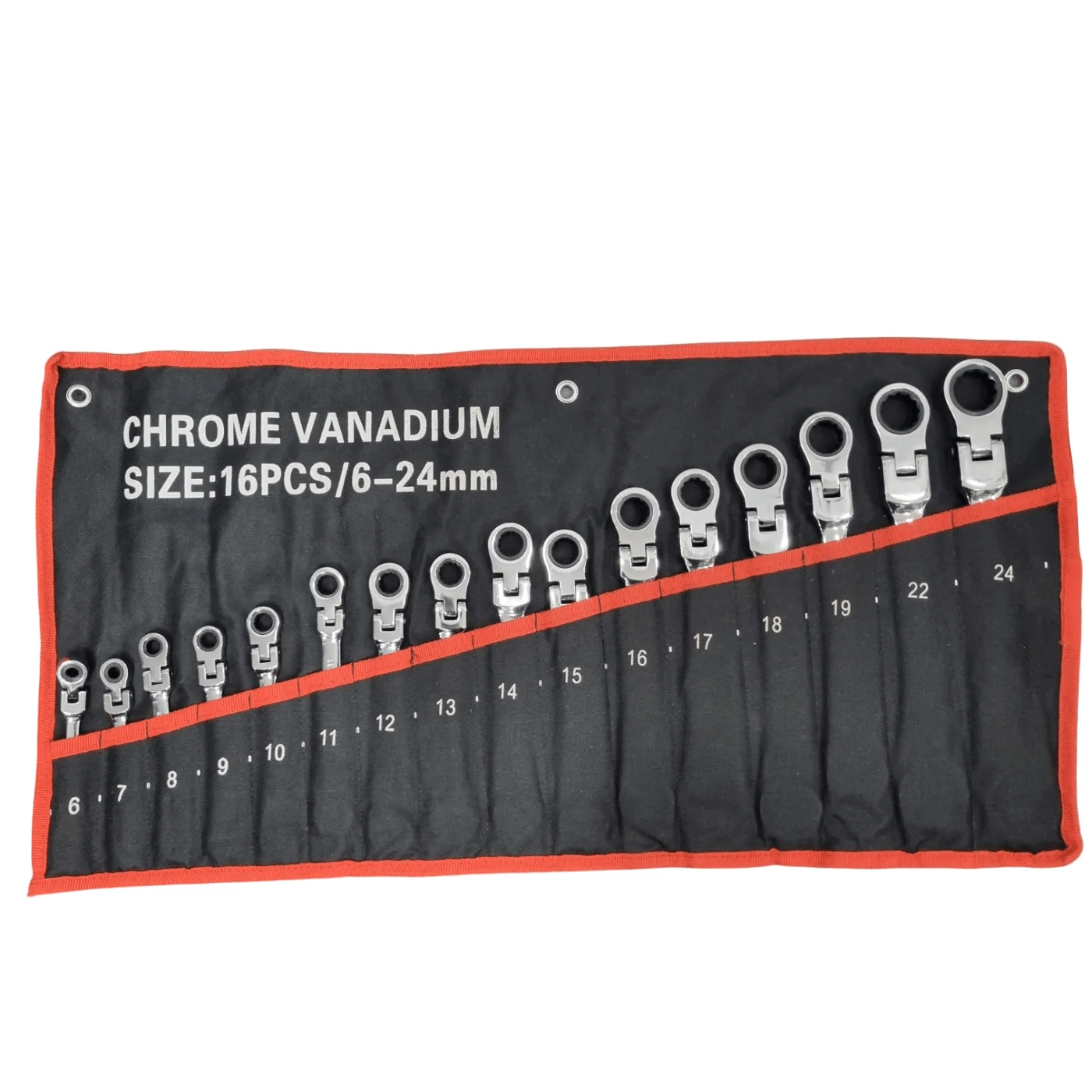 Chrome Vanadium Wrench Set 6-24mm Black Red 16pcs with Bag (WR)