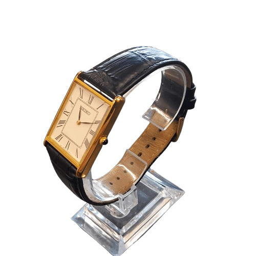 Classic Dress Men’s Roman Seiko Gold Black Strap Watch
