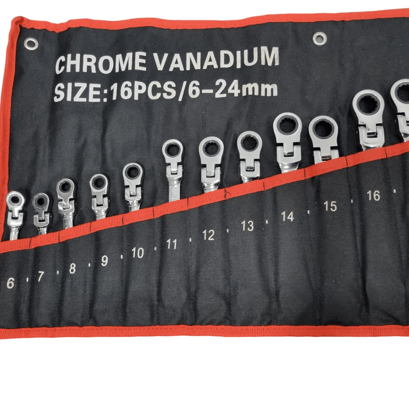 Chrome Vanadium Wrench Set 6-24mm Black Red 16pcs with Bag (WR)