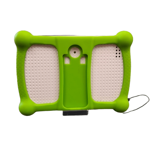LeapFrog LeapPad Academy Kids Tablet, White, With Green Silicon Cover (Missing Stand), Scratches On Screen, End Of Stylus Worn (GE)