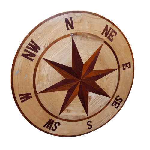 **PICK UP ONLY** Generic Branded 76cm Wooden Compass Wall Display Piece, Acceptable Condition, Some Wear + Tear **PICK UP ONLY**