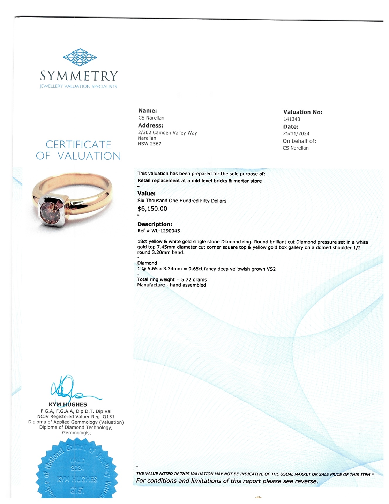 Ladies 18ct Yellow & White Gold Brilliant Cut Diamond Ring 0.65ct Yellowish Grown VS2 Size O