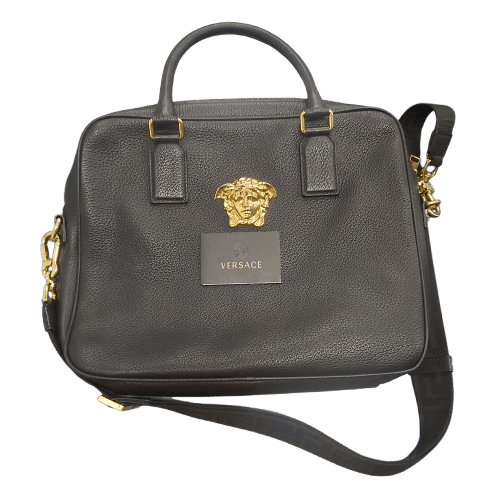 Versace Medusa Black Leather Laptop Bag With Authentication Card And Dust Bag