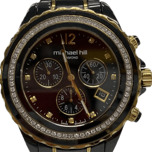 Michael Hill 9427 Chronograph Watch with 0.50 Carat of Diamonds in Black Ceramic & Gold Tone Stainless Steel