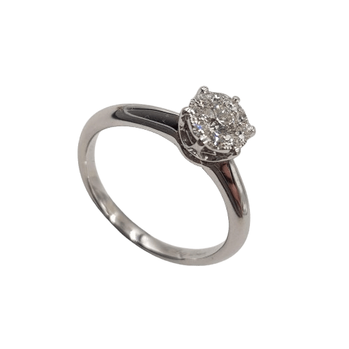 Ladies 18ct White Gold Round Brilliant Cut Diamond Cluster Ring 0.30ct TDW M 1/2 With Valuation