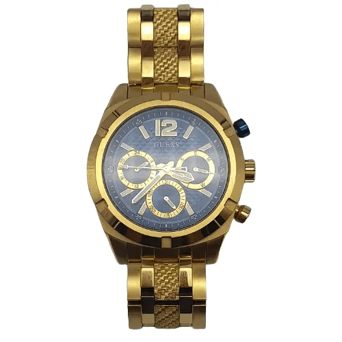 Guess Resistance Gold Multi-Function Blue Faced Watch With Bracelet GW0714G2