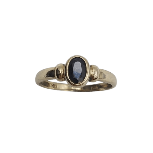 9ct Yellow Gold Round Ring – 1.9g – 0.25ct Dark Blue/Black Sapphire – Size O