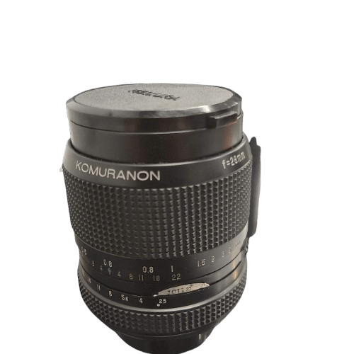 Komura Camera Lens F 28mm 1:2.5, With Front + Rear Lens Cap + Storage Box