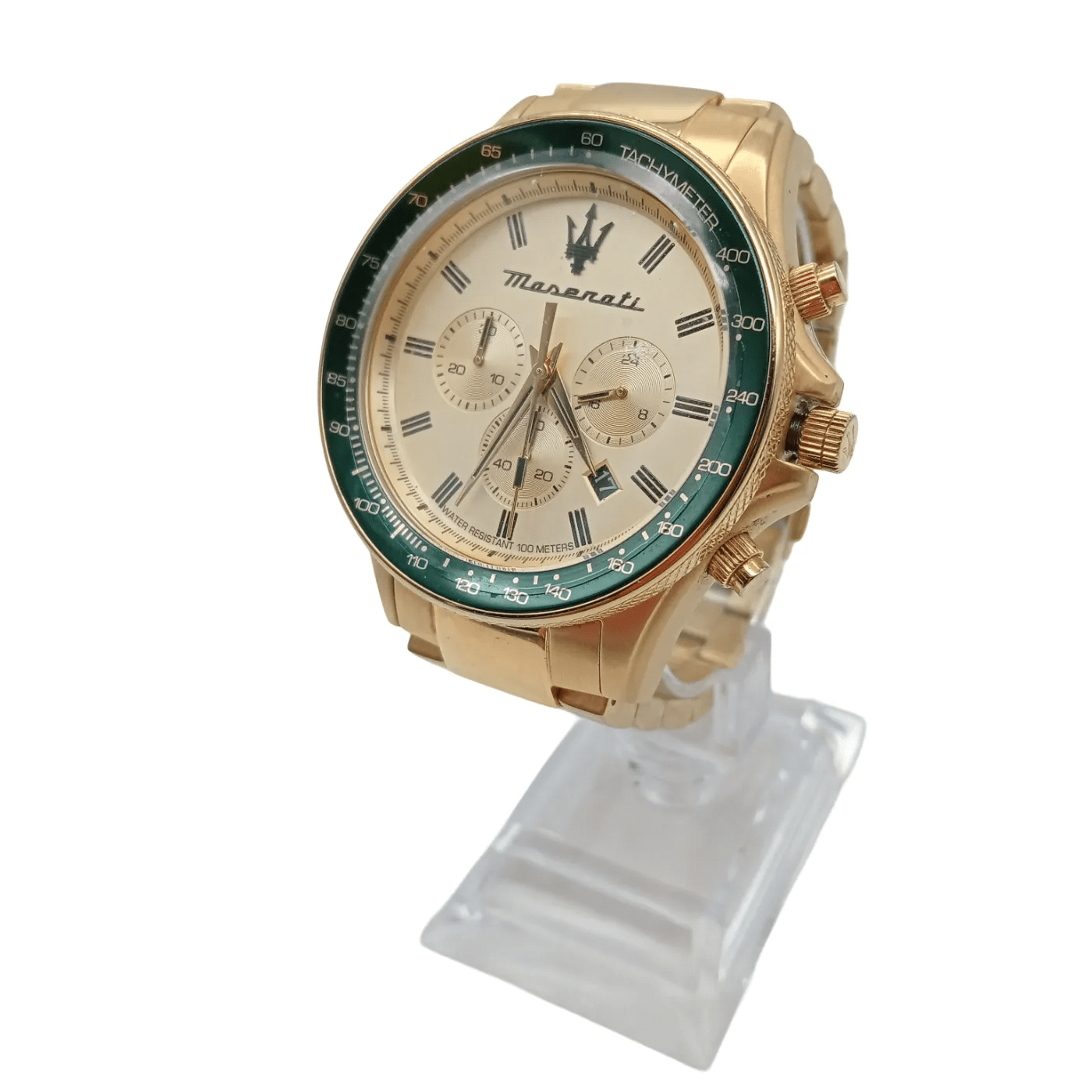 MASERATI MEN’S WATCH – GOLD STAINLESS STEEL BAND, ROUND FACE  (WR 1325988)