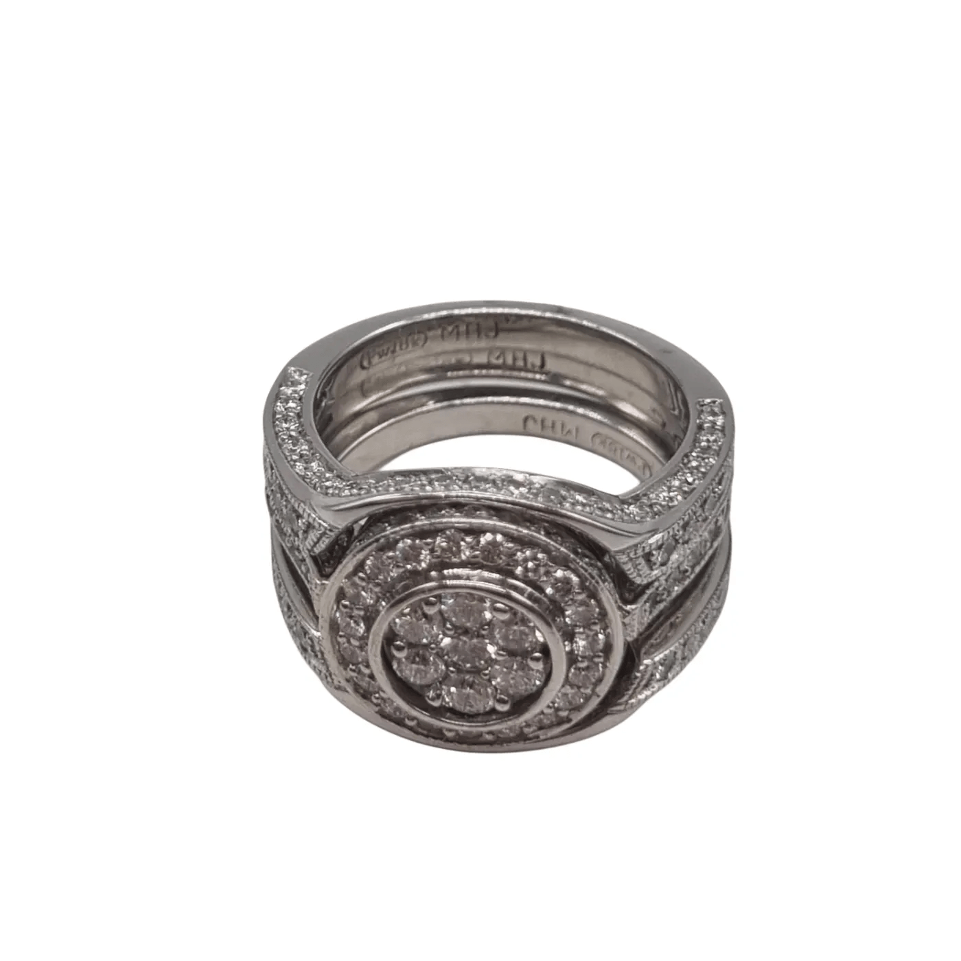 18ct White Gold 10.77g 152 Stone Diamond Three Ring Set – Size 4.5-5 + Val Certificate