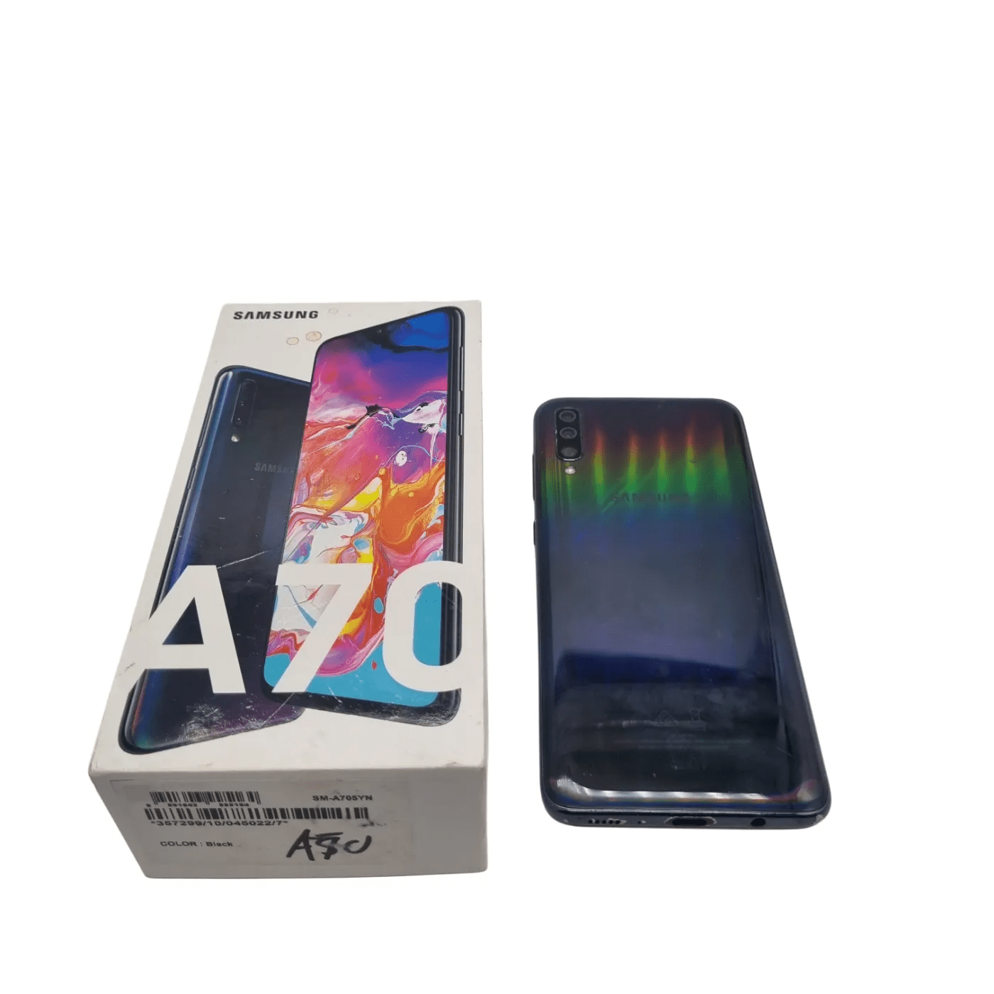 Samsung A70 128GB Mobile Phone- SM-A705YN +Box *No Charger* *Small Crack On Top Of Screen*