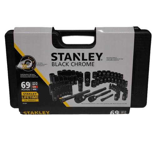 Stanley 92-824 69Pce 1/4″ & 3/8″ Drive Metric/SAE Black Chrome Socket Set Like New (MR)