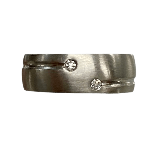 Mens Platinum Wedding Band, Featuring 2x 0.02ct Diamonds Size 10