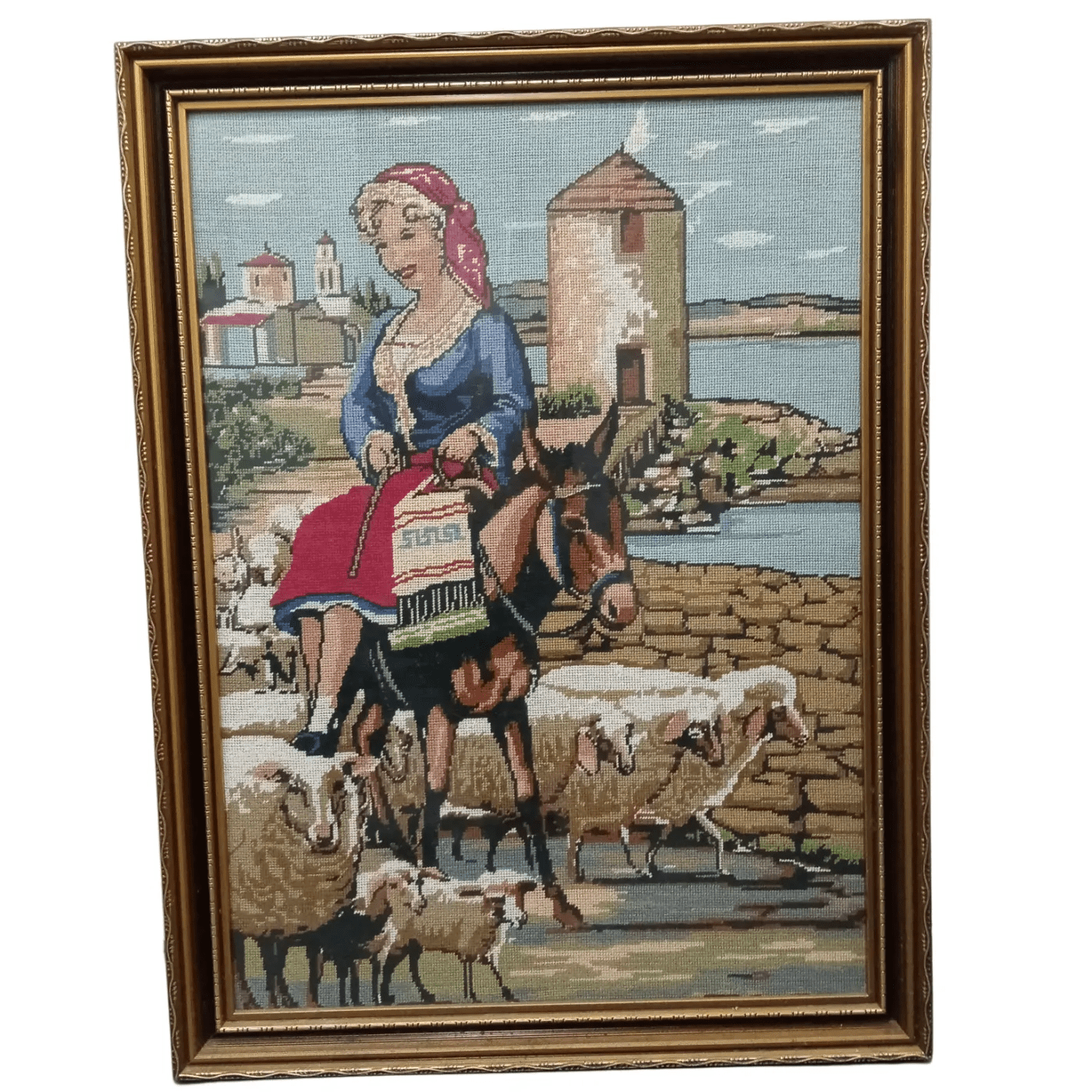 Generic Tapestry In Gold Frame – Lady On Horse (WR 1336267)