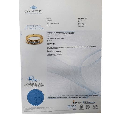 Ladies 18ct Yellow Brilliant Cut Tappered Band 0.50ct Size L,52 With Valuation
