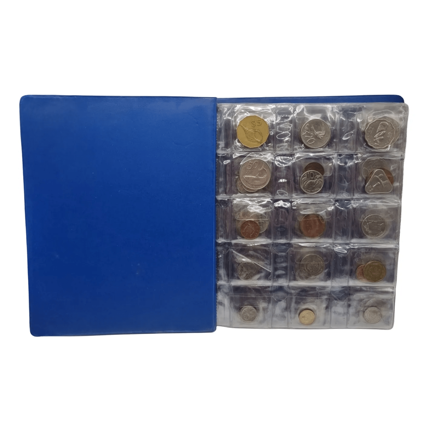 Assorted Worldly Coins In Blue Coin Album (Includes: Cook Islands, US, UK, Nederlands, Indonesia) (WR 1342529)