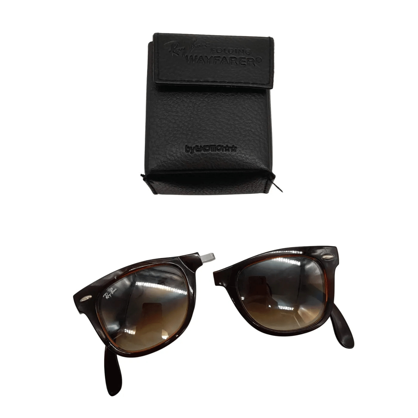 *Sold As Is* Ray-Ban Folding Wayfarer Havana Folding Sunglasses + Case *Broken Hinge – Needs Repair* (WL 1353269)