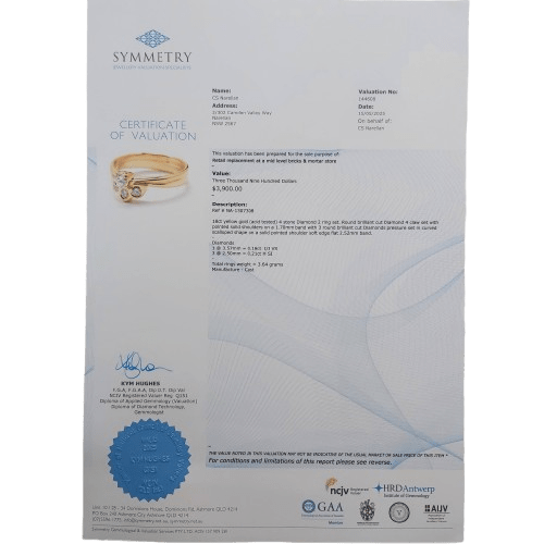 Ladies 18ct Yellow Gold Round Brilliant Cut Diamond Ring, Curved Scallop Shape Setting, 0.39ct TDW, Size J – With Valuation