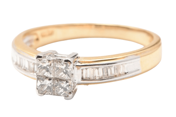 Ladies 18ct Yellow & White Gold Princess & Baguette Cut Diamond Ring 0.50ct TDW P With Valuation
