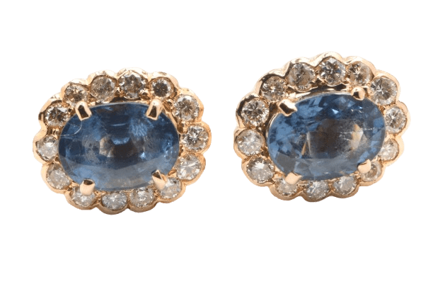 Ladies 14ct Yellow Gold 30 Stone Sapphire and Diamond Stud Earrings With Certificate (MR)