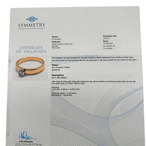 Ladies 18ct Yellow & White Gold Single Brilliant Cut Diamong Ring 0.23ct TDW P 7 3/4 With Valuation (WR)