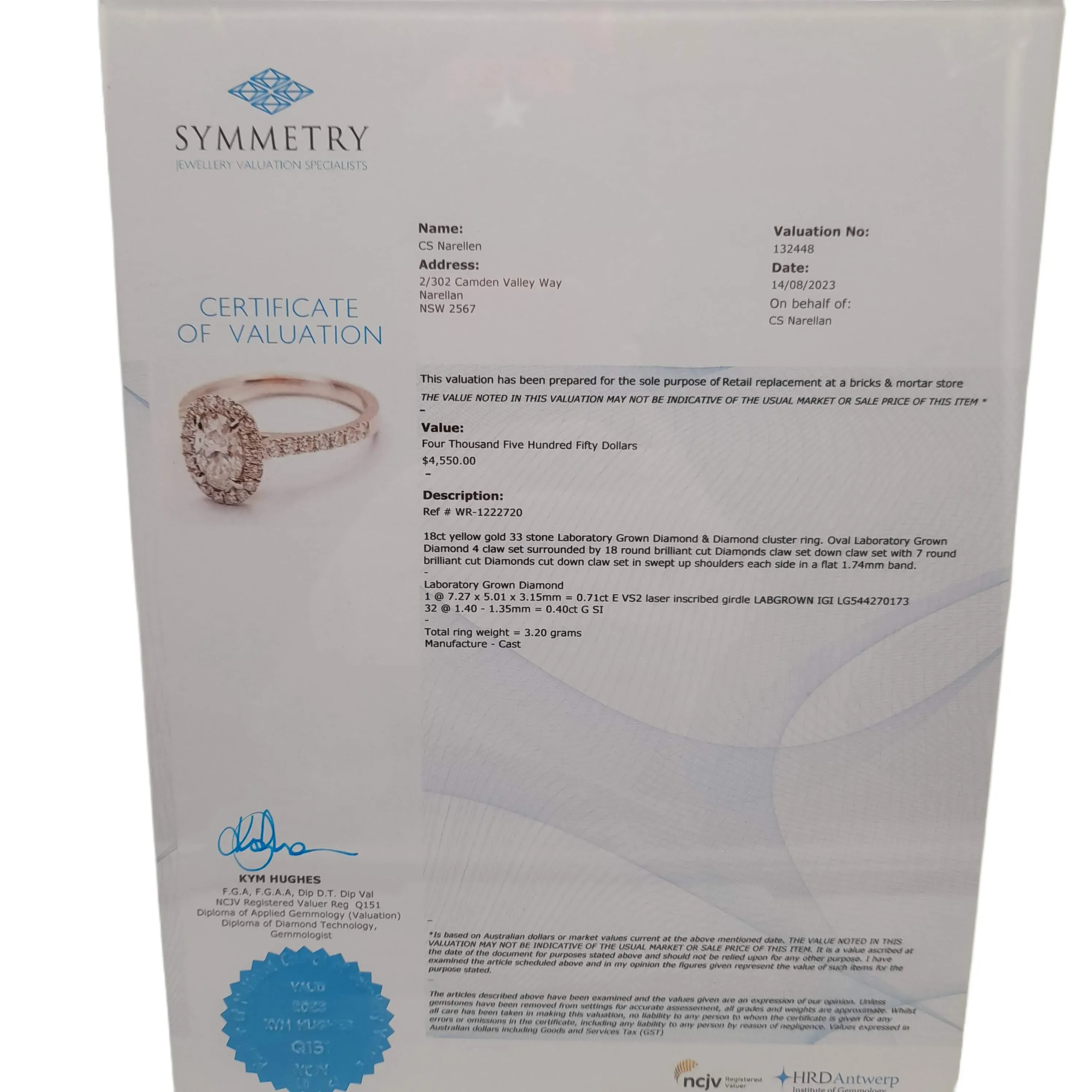 Ladies 18ct White Gold Diamond Ring with 0.71ct Lab Grown Diamond and 32 Diamonds 3.2 Grams With Valuation