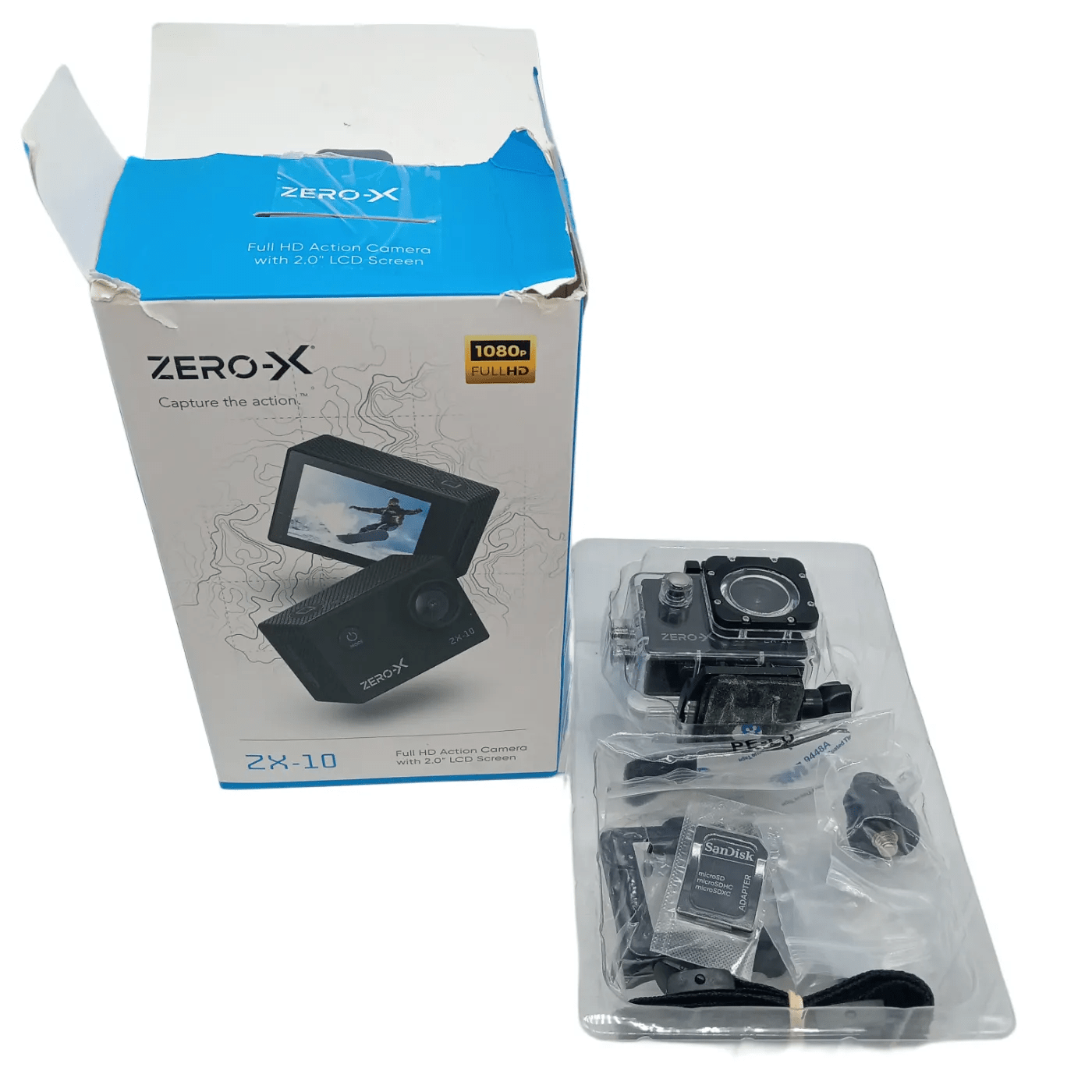 Zero-X ZX-10 Action Camera Black in Box with Case, Mount & Charger  (WR)