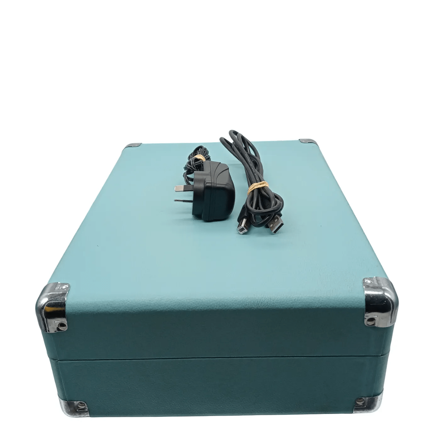 FENTON RECORD PLAYER RP115 BLUE/BLACK RECORD PLAYER BRIEFCASE +ADAPTER +USB    (WR 1340959)