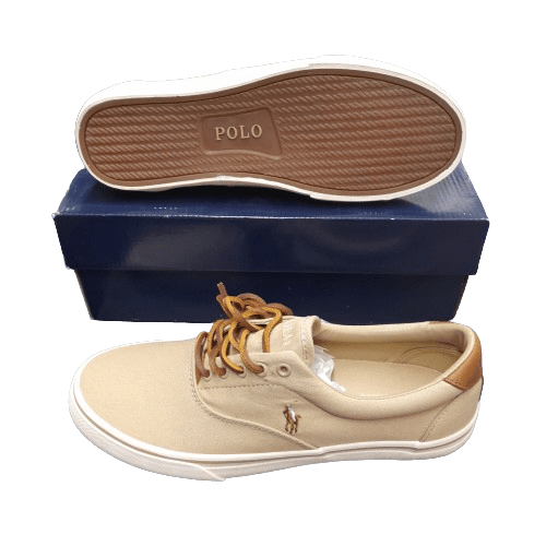 Polo Ralph Lauren Mens Shoes Tan/Beige Size:9.5 Thornton Canvas Lace Casual – in box (MR1347253)