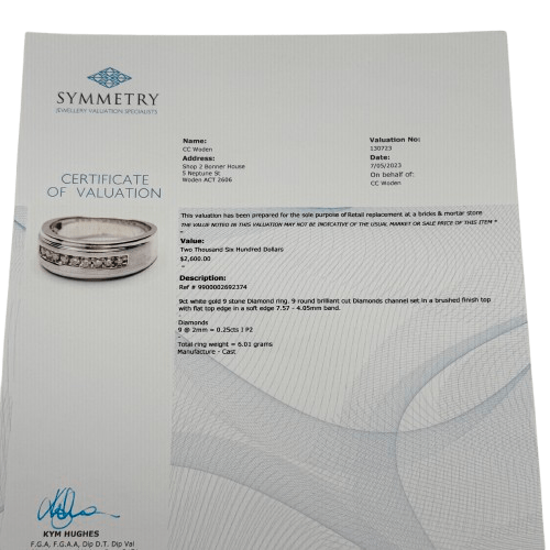 Men’s 9ct White Gold 9 Stone Diamond Ring 0.25ct TDW U 10 1/2 With Valuation (WR)