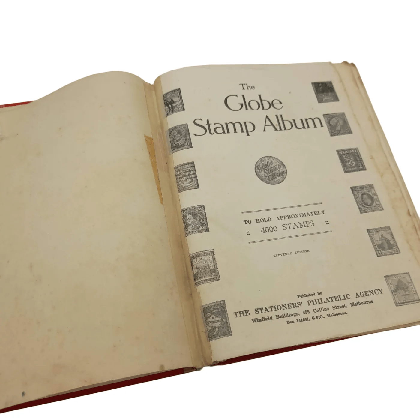 Global Stamp Album Red Book With Stamps From Varying Countries Including: Australia, New Zealand, Bulgaria, Canada, Czech, Denmark, France, UK, Asia, Hungary, Ireland etc (WR 1350167)