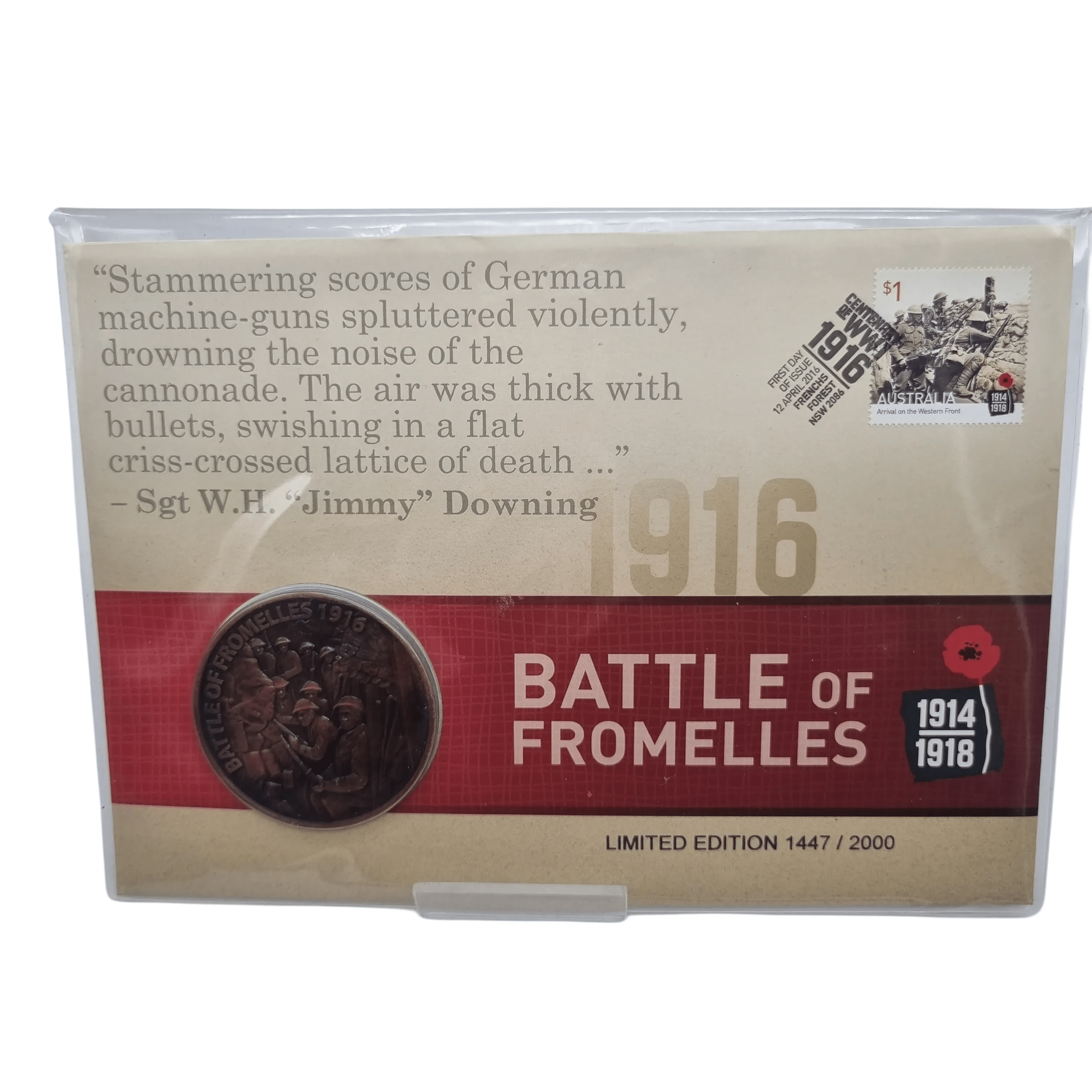 Australia 2016 Battle of Fromelles Medallion Limited Edition # 1447/2000