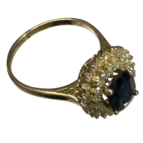 Ladies 18ct Yellow Gold 1.85ct Oval Dark Blue Australian Sapphire Ring, With 40 Single Cut Diamond Cluster Ring, TDW 0.91ct & 1.85ct Sapphire, Size S,  With Valuation Certificate