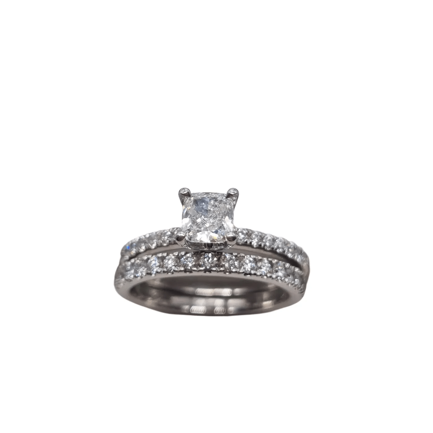 18ct White Gold 6.36g 31 Stone Diamond Two Ring Set  – Size 6.5 + Val Certificate
