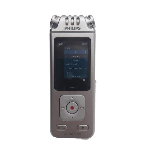 Philips DVT4115 Digital Voice Recorder, Silver, Very Good Condition, Box Is Slightly Dinged, With Box, USB Cable, Manual (NA 1354079)