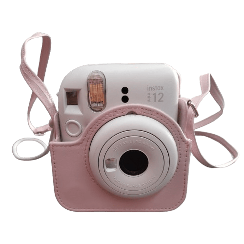 FujiFilm INSTAX mini 12 Instant Camera Clay White With Pink Shoulder Satchel Case