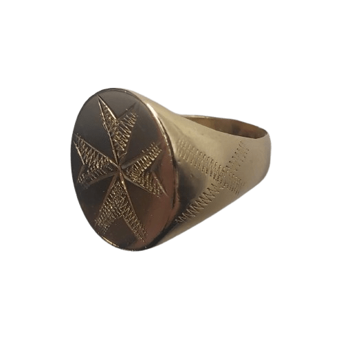 Men’s 18ct Yellow Gold Ring 9.3g with Etched Maltese Cross