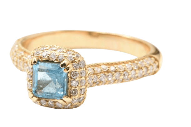 Ladies 18ct Yellow Gold Square Emerald Cut Topaz & Brilliant Cut Diamond Dress Ring 0.59ct TDW O 1/2 With Valuation