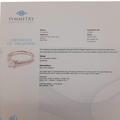 Ladies 14ct White Gold 21 Stone Diamond Ring TDW 0.82 O 7 1/2 With Valuation