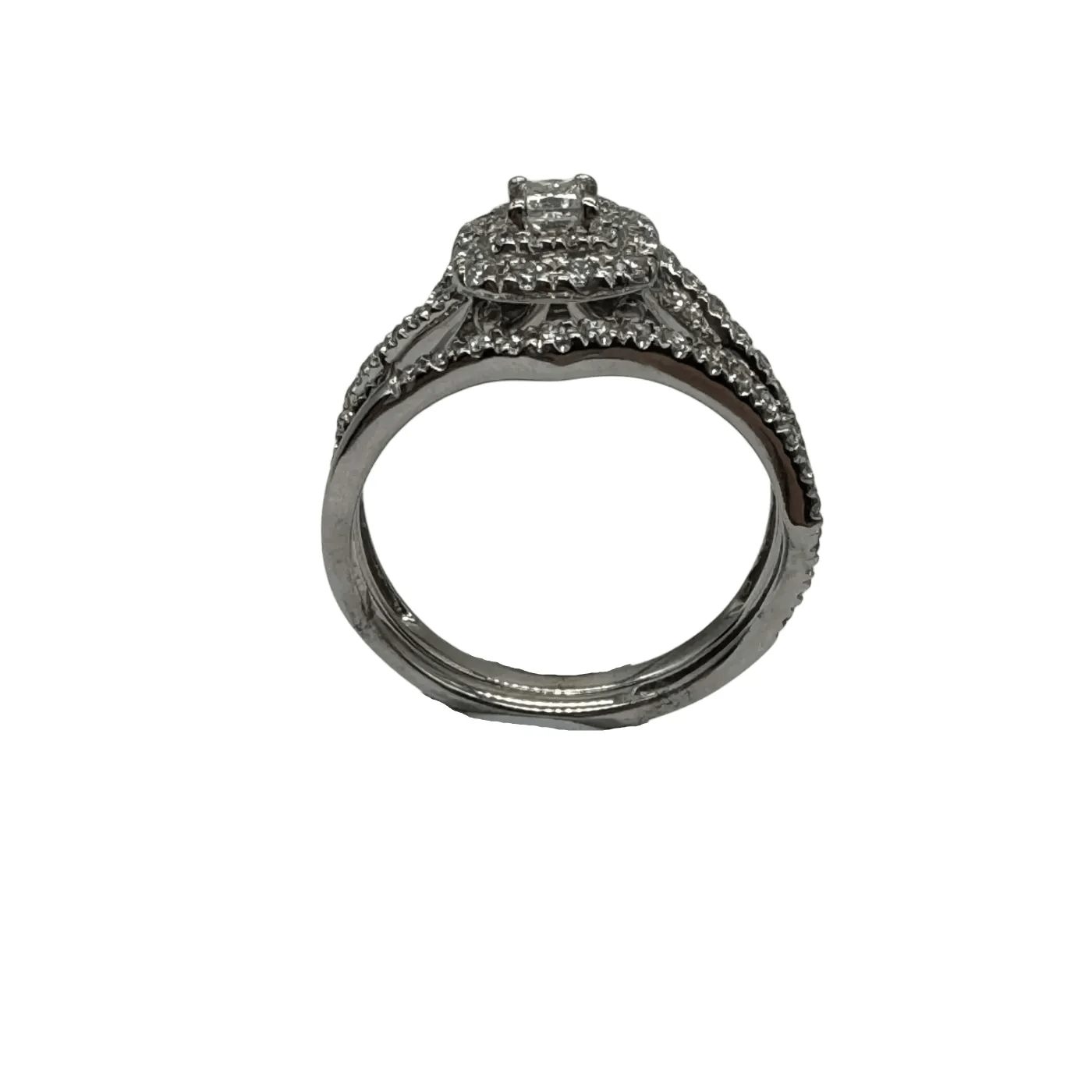 Ladies 14ct White Gold 71 Stone Diamond 2 Ring Set with Princess Cut Diamond Centre Stone 0.60ct TDW N 6 3/4 With Valuation (WR 1284962)