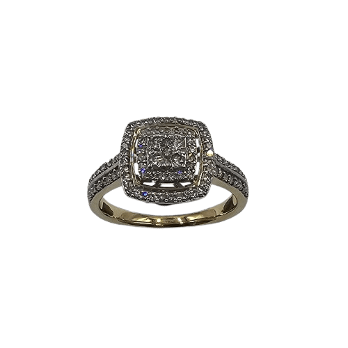 Ladies 9ct Yellow Gold Brilliant Cut Square Cluster Ring 0.50ct TDW O With Valuation (MR)