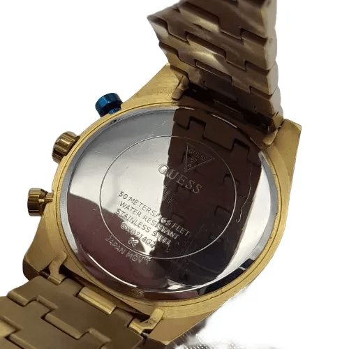 Guess Resistance Gold Multi-Function Blue Faced Watch With Bracelet GW0714G2
