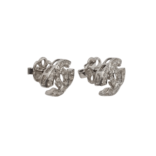 Ladies 18ct Yellow Gold Rhodium Plated Round Brillaint Cut Diamond Interlocing C Stud Earrings 0.50ct TDW