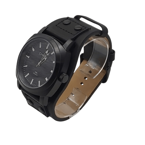 Mens Black Leather Chisel Watch With Box (WR-1347360)