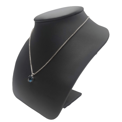 9ct White Gold Foxtail Necklace with London Blue Topaz Pendant