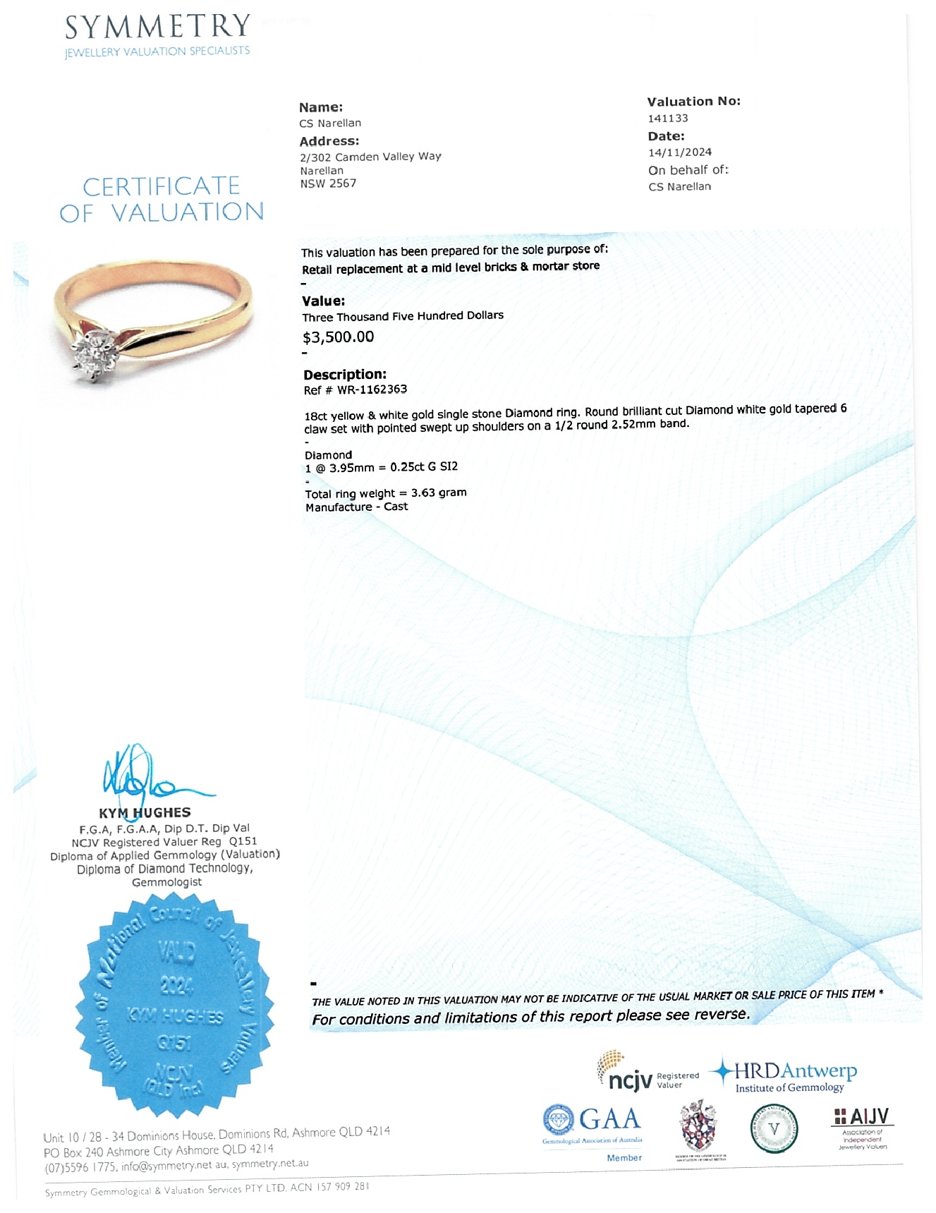 Ladies 18ct Yellow Gold Brilliant Cut Solitaire Diamond Ring 0.25ct Size Q